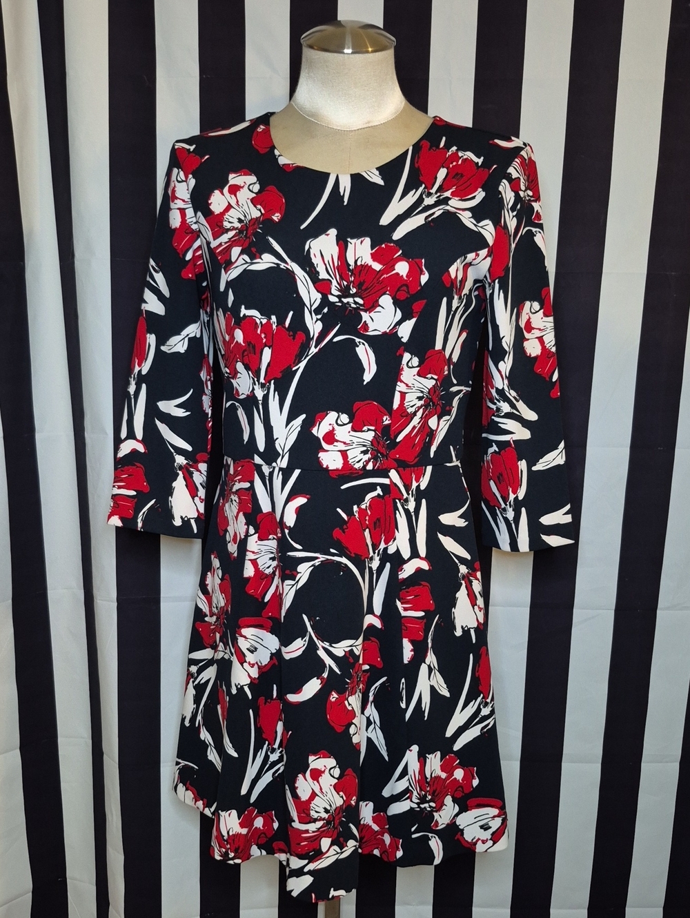 Banana Republic Navy Blue Dress with Red & White Floral Print